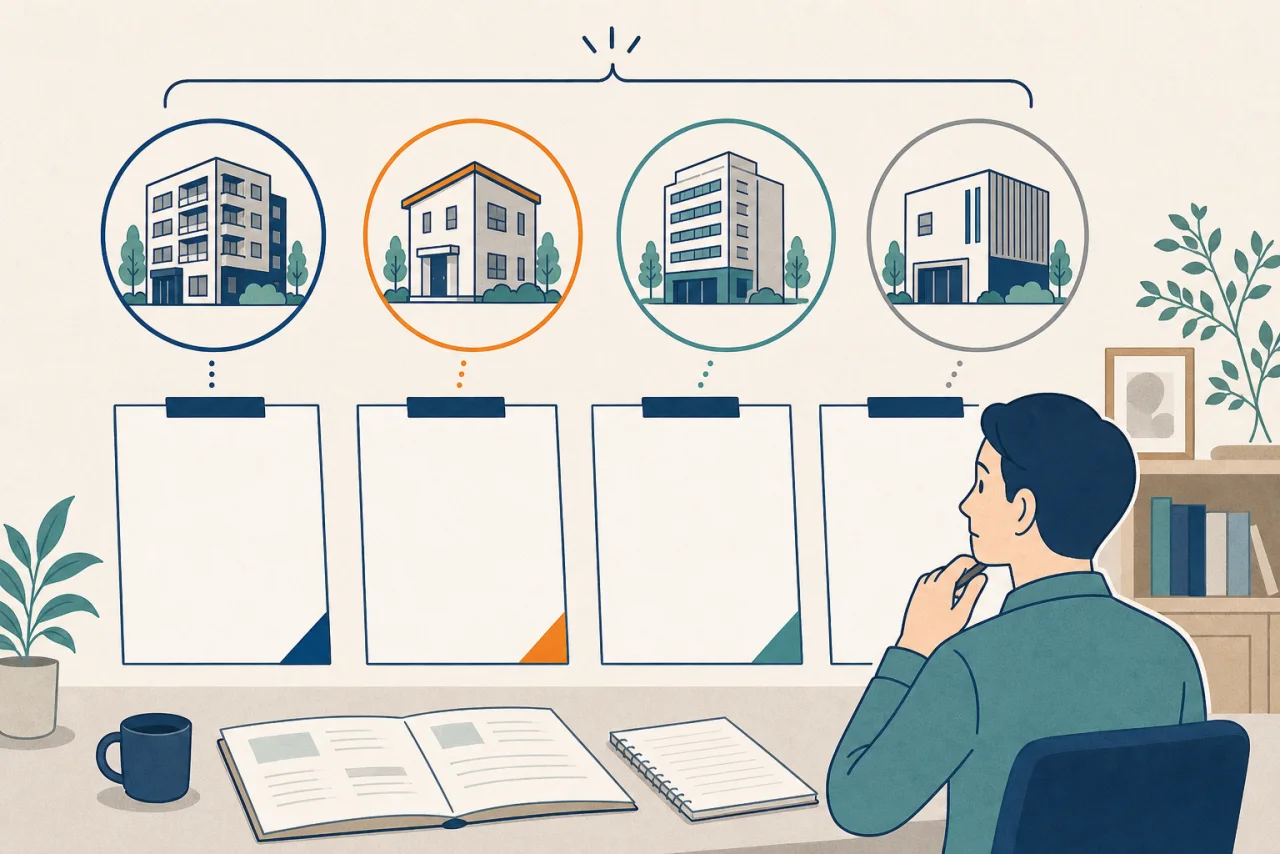 厳選された4社の査定内容を比較するイラスト